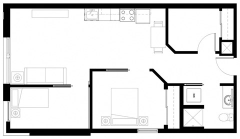 Floor plan for 2 beds, 1 bath, 828 sqft
